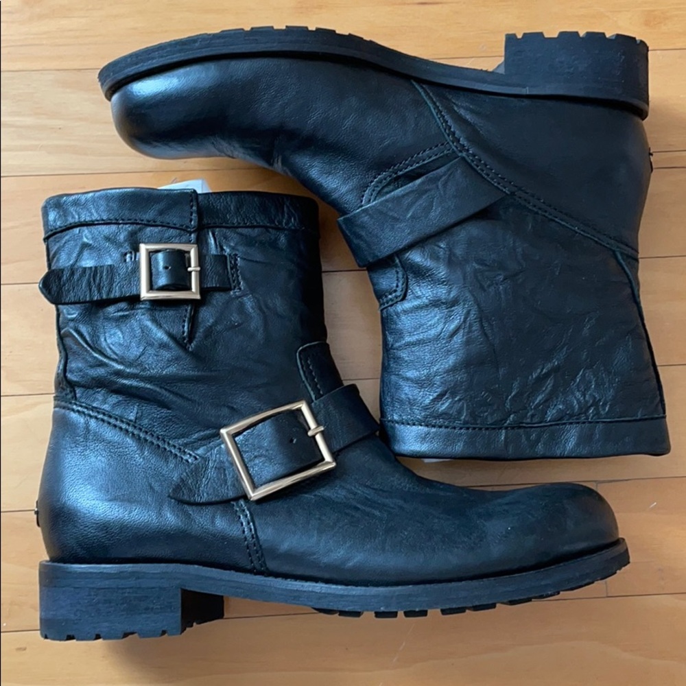 Jimmy Choo Youth Black Leather Biker Boots 38.5 - Picture 11 of 16